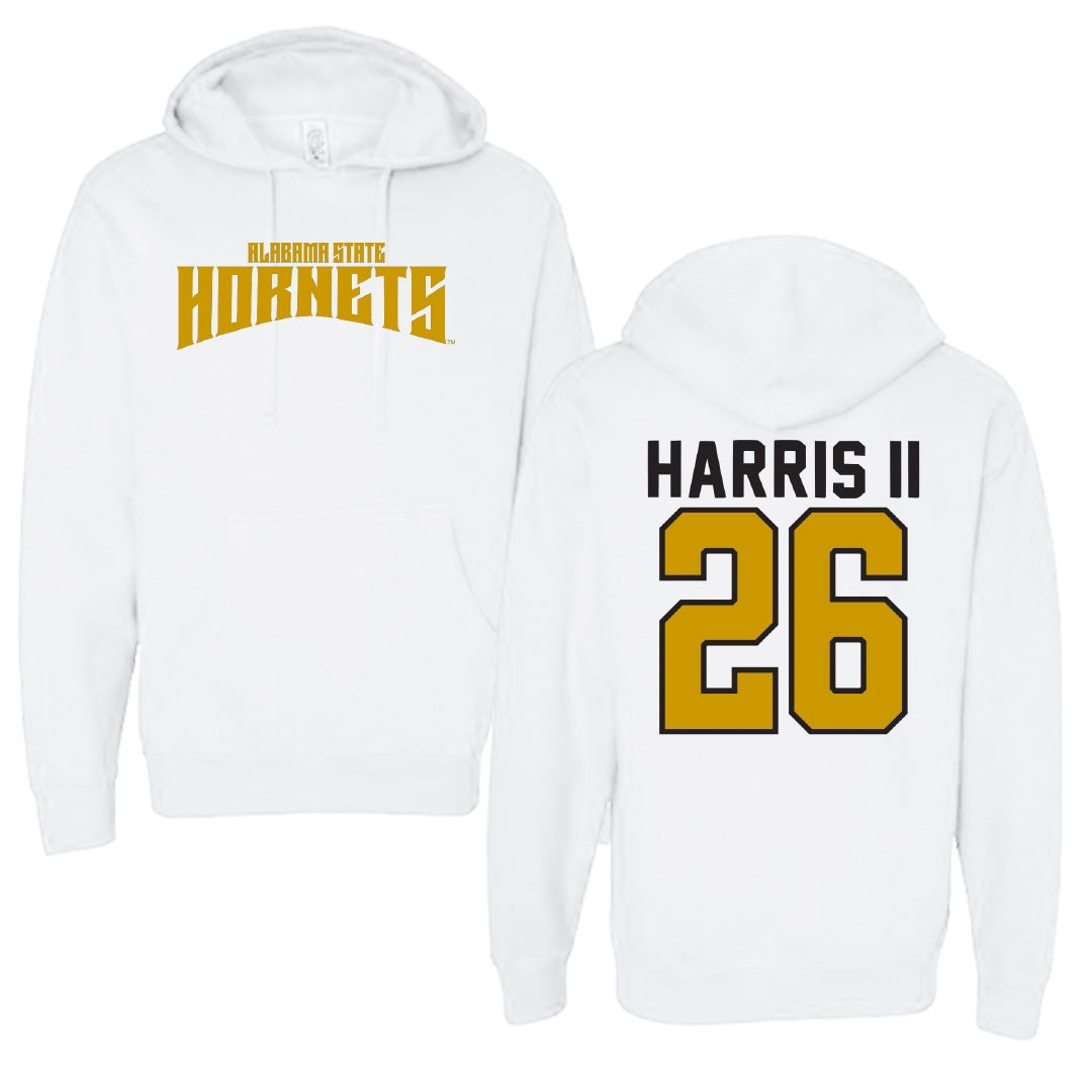 Alabama State University Football White Classic Hoodie - #26 Marcus Harris II