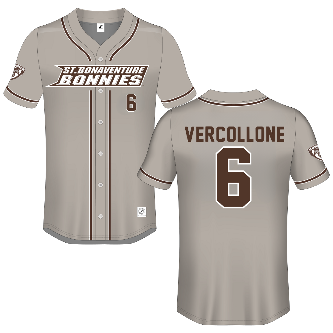 St. Bonaventure University Gray Button-Down Jersey - #6 Conner Vercollone