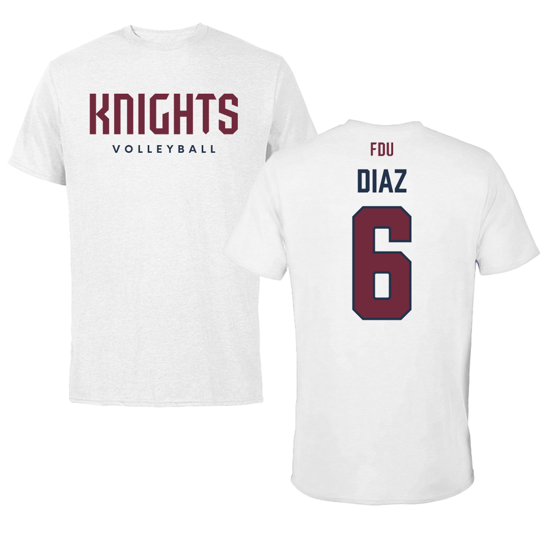 Fairleigh Dickinson University-Metropolitan Campus Volleyball White Tee - #6 Diego Diaz