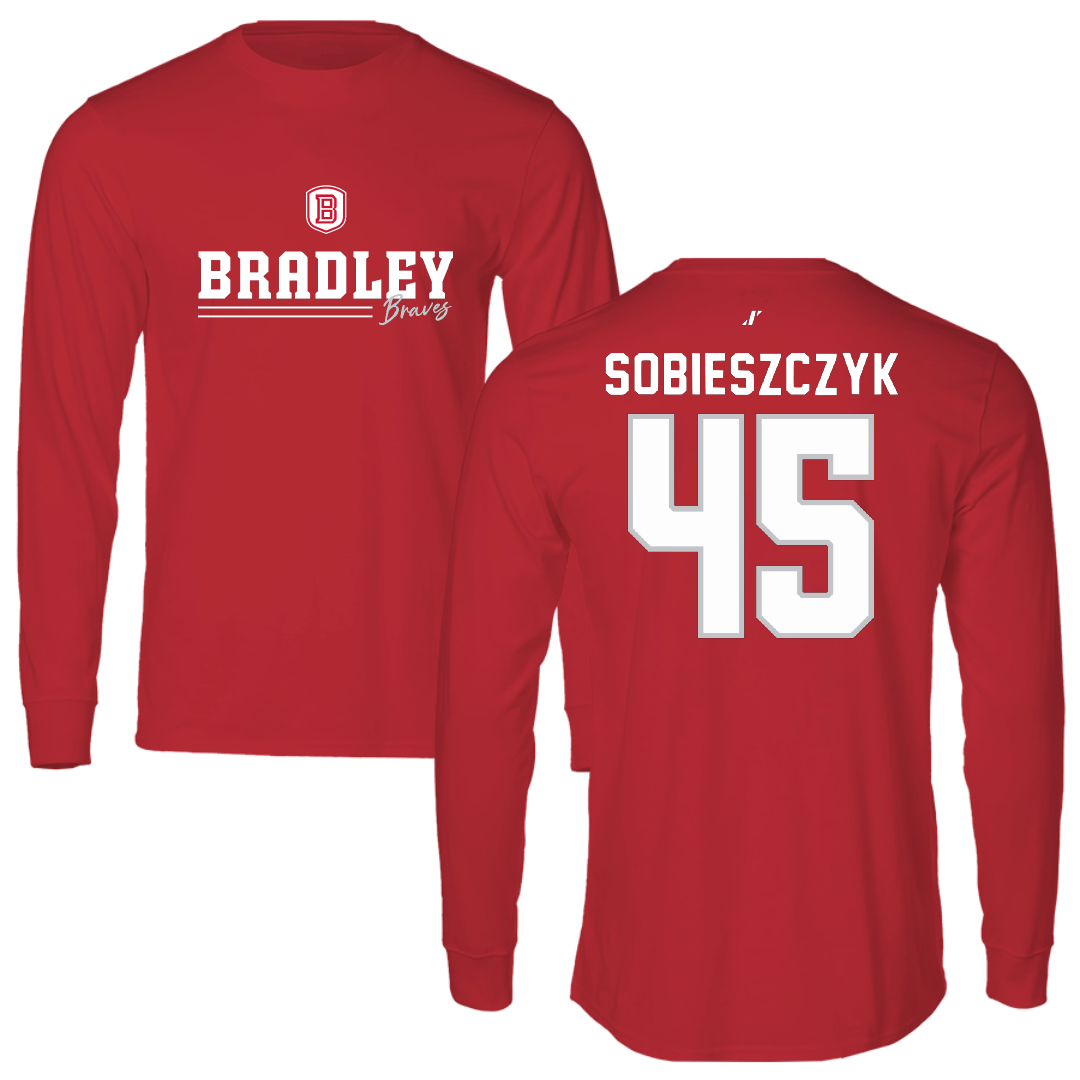 Bradley University Baseball Red General Performance Long Sleeve - #45 Isaac Sobieszczyk