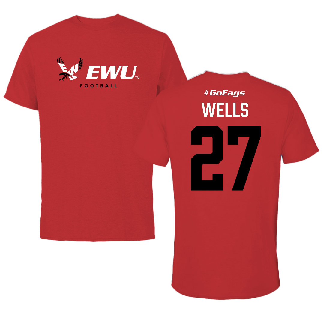Eastern Washington University Football Red Block Performance Tee - #27 DaJean Wells