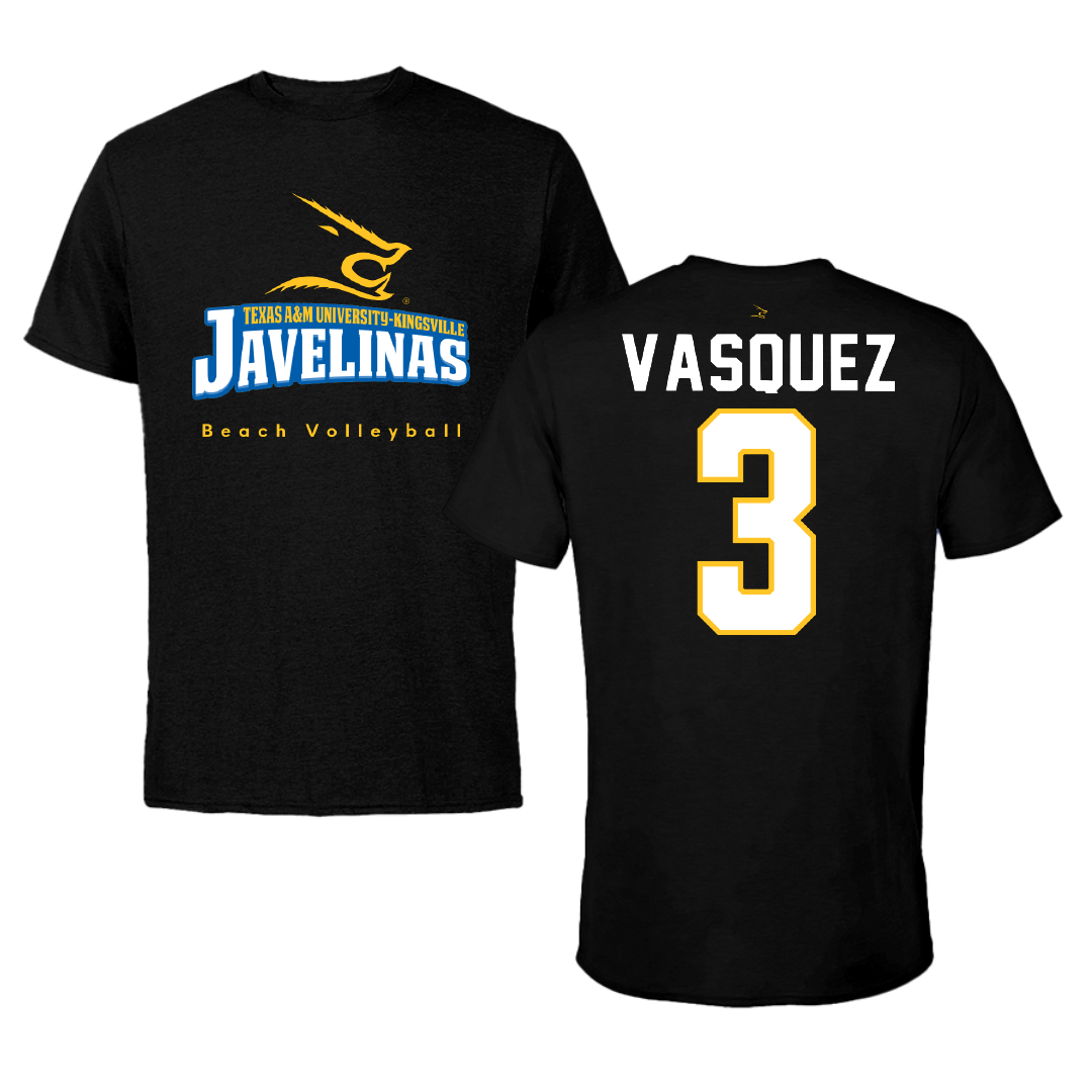 Texas A&M University-Kingsville Beach Volleyball Black Tee - #3 Kalani Vasquez