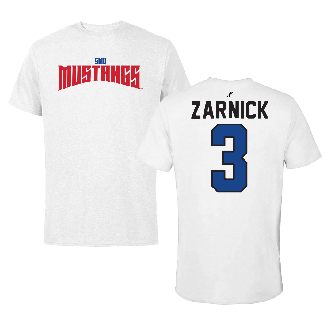 Southern Methodist University Soccer White Classic Performance Tee - #3 Owen Zarnick