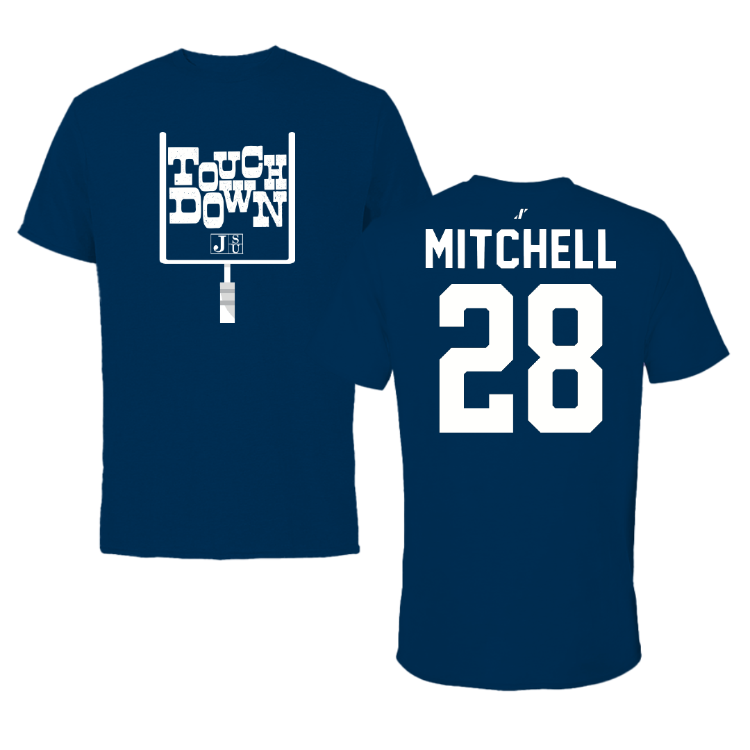 Jackson State University Football Navy Touchdown Performance Tee - #28 Bruce Mitchell