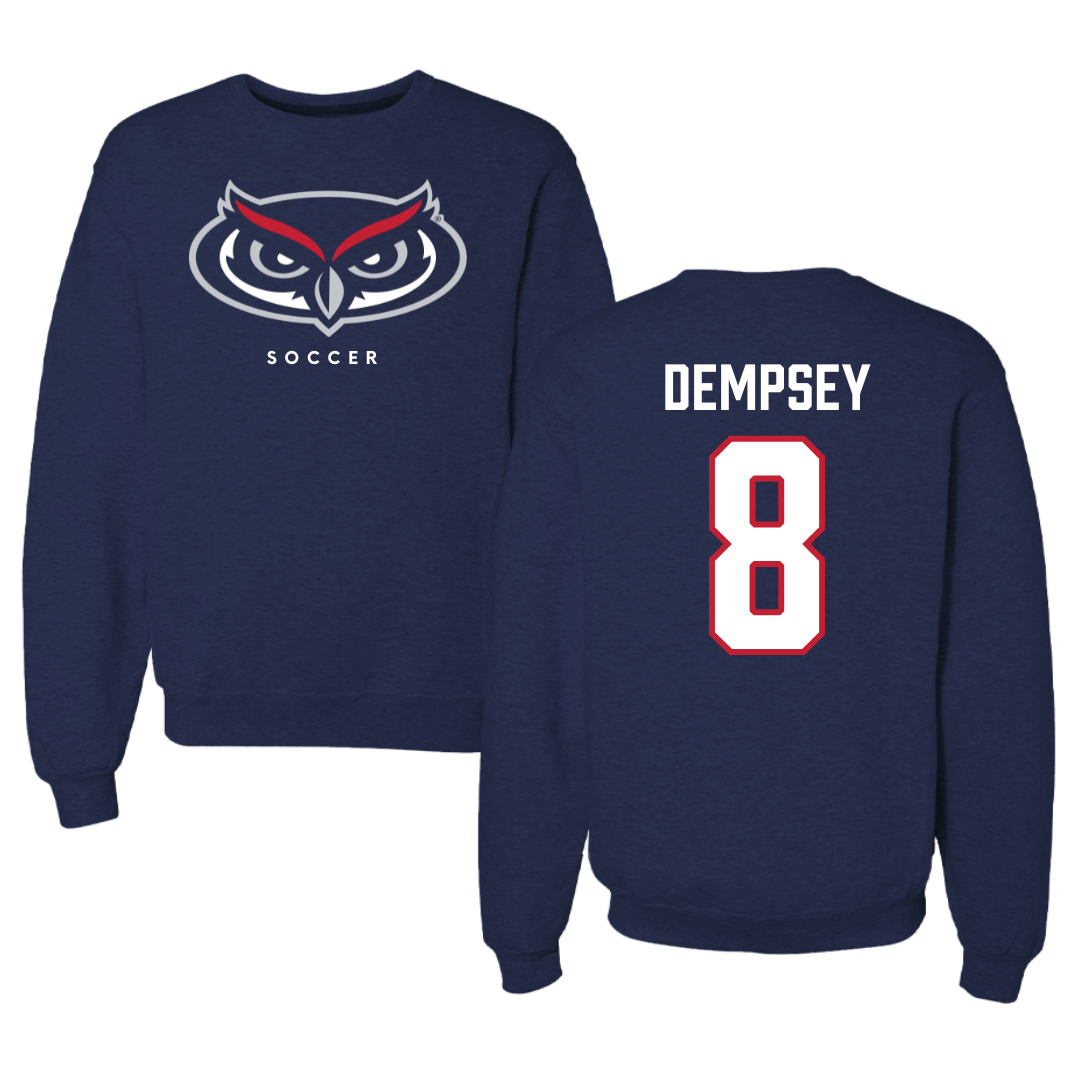 Florida Atlantic University Soccer Navy Mascot Crewneck - #8 Drew Dempsey