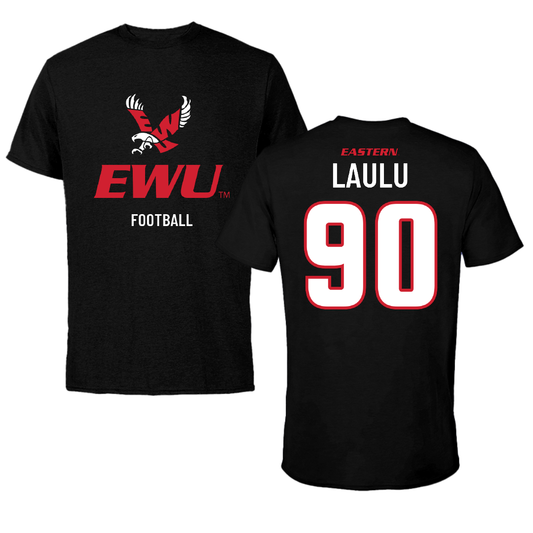 Eastern Washington University Football Black EWU Tee - #90 Justis Laulu