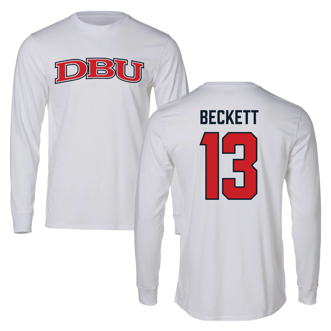 Dallas Baptist University Ice Hockey White Performance Long Sleeve - #13 Christian Beckett