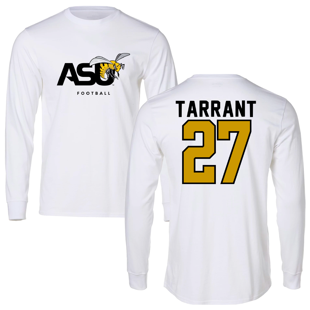 Alabama State University Football White Performance Long Sleeve - #27 Eric Tarrant