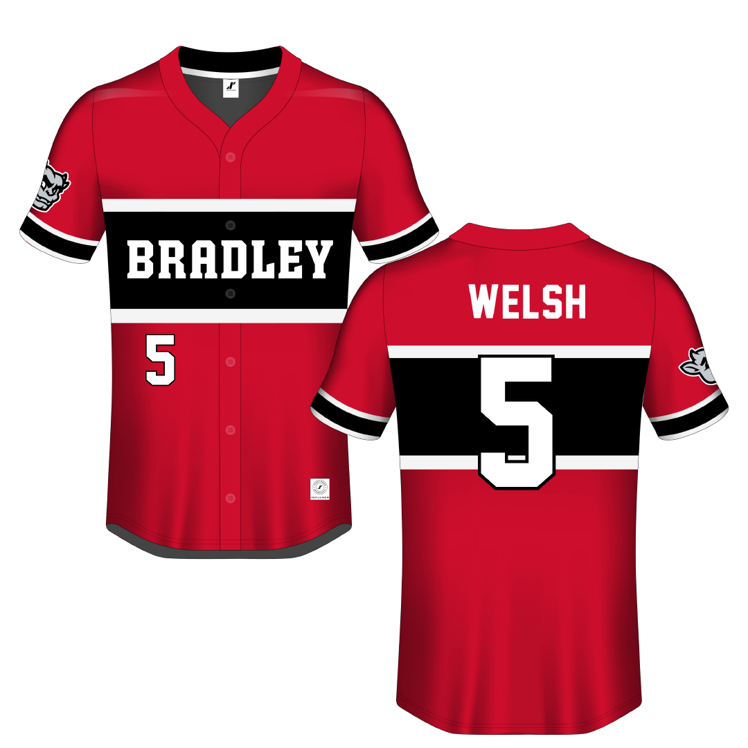 Bradley University Red Button-Down Jersey - #5 Addie Welsh