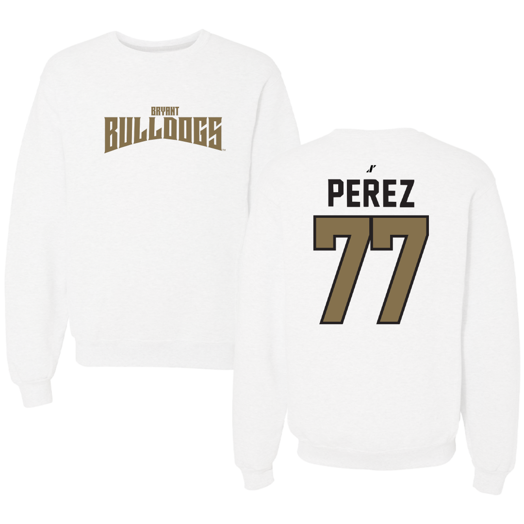 Bryant University Football White Classic Crewneck - #77 Anthony Perez