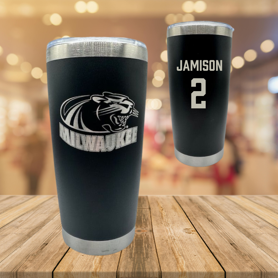University of Wisconsin-Milwaukee Basketball Black Stainless Steel Tumbler - #2 Elijah Jamison