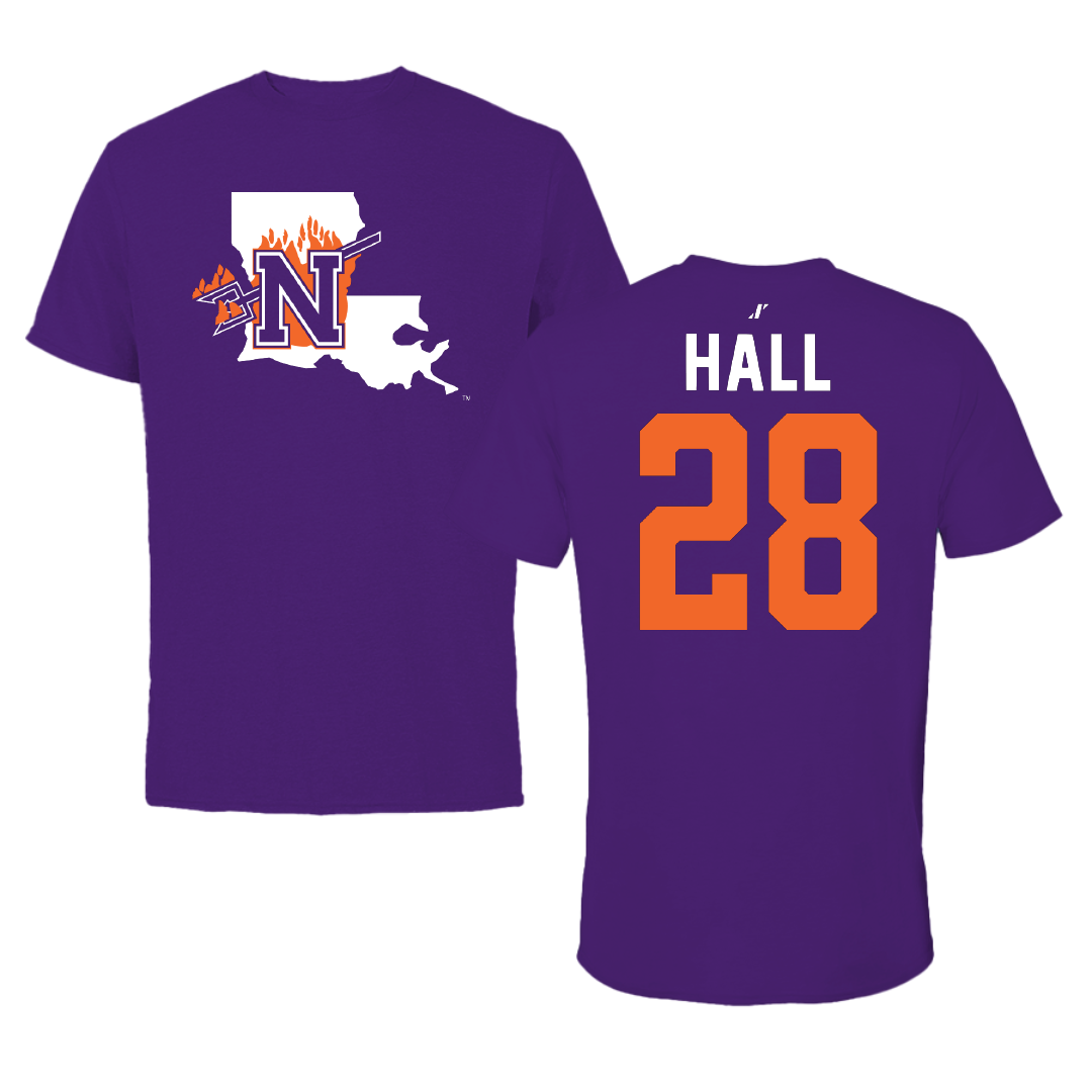 Northwestern State University Football Purple State Tee - #28 Antonio Hall