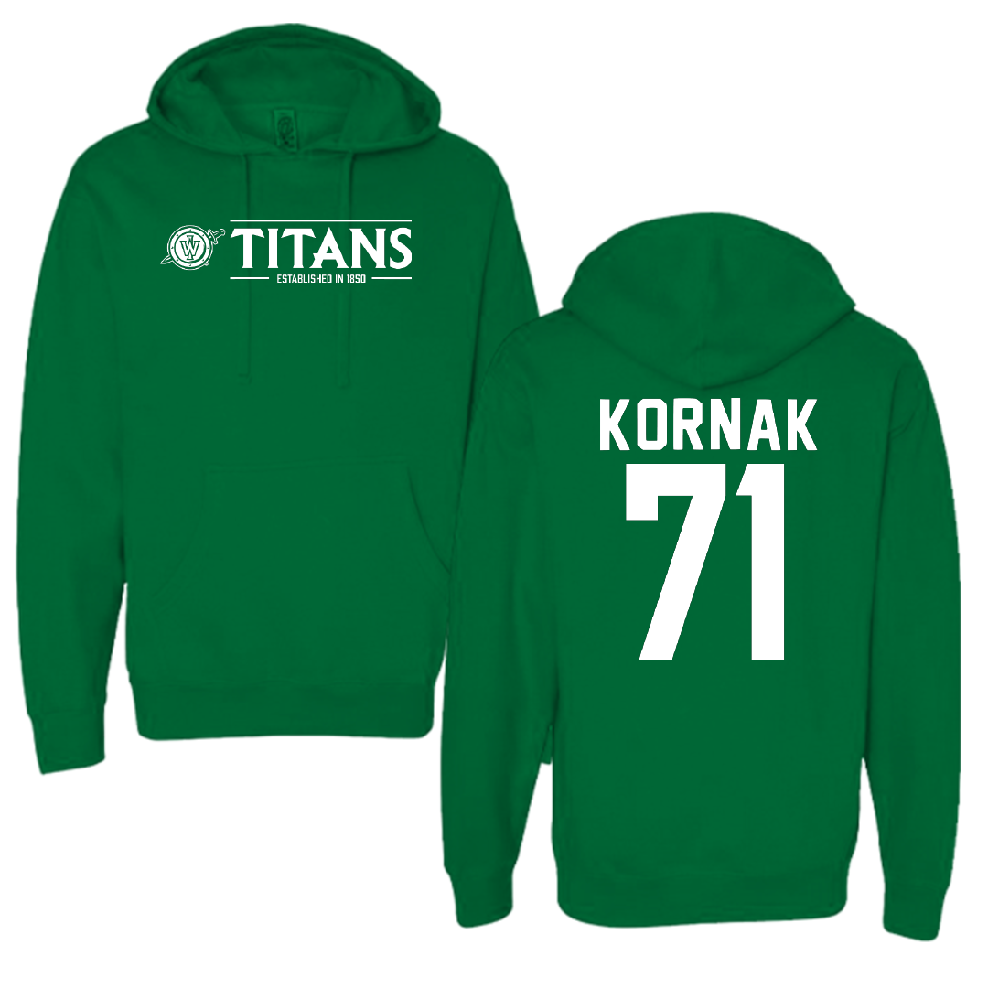 Illinois Wesleyan University Football Green General Hoodie - #71 Brady Kornak