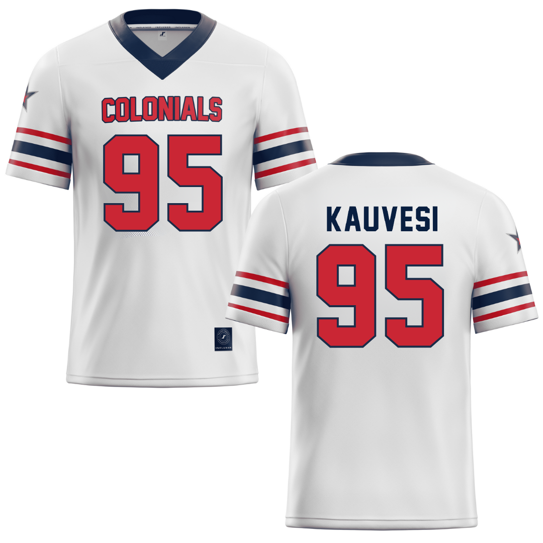 Robert Morris University White Football Jersey - #95 Josh Kauvesi