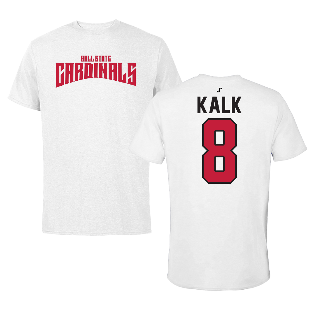 Ball State University Baseball White Classic Performance Tee - #8 Max Kalk