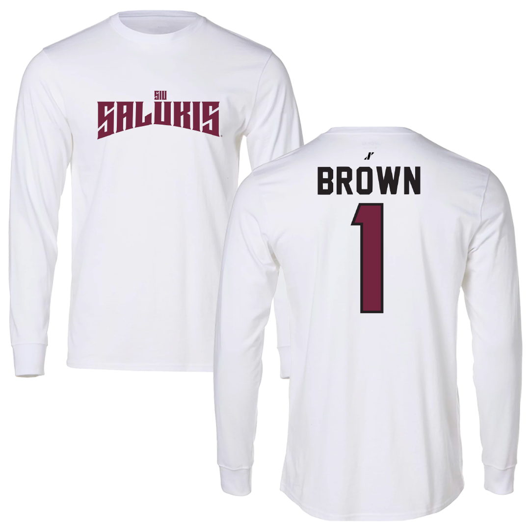 Southern Illinois University at Carbondale Basketball White Classic Performance Long Sleeve - #1 Tyranny Brown
