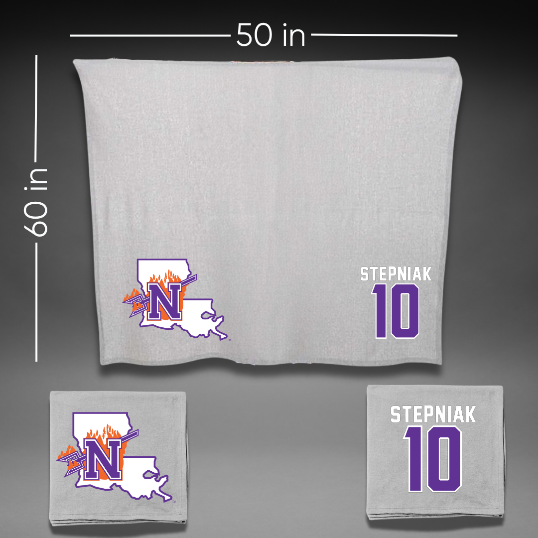 Northwestern State University Soccer Gray Blanket - #10 Laura Stepniak