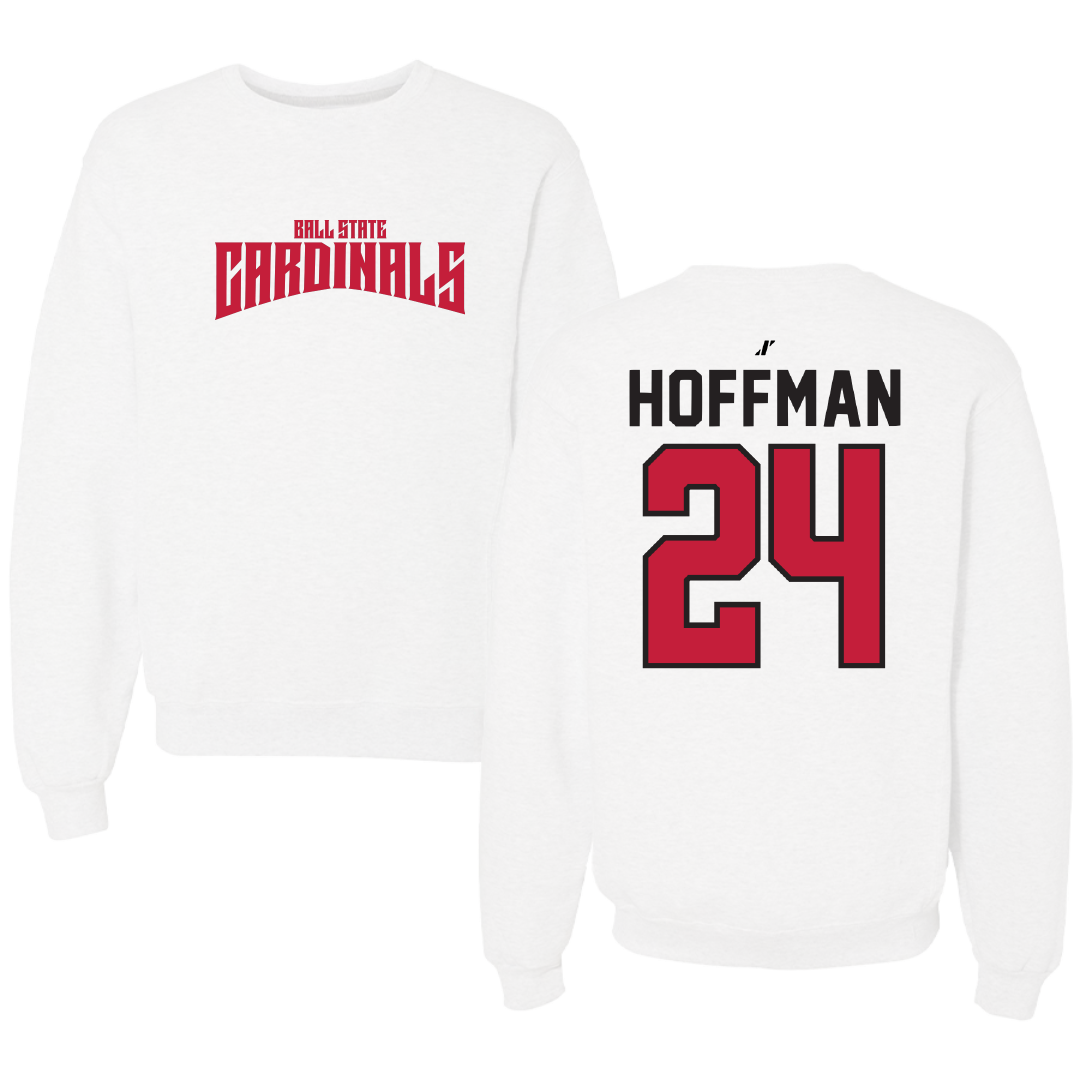 Ball State University Softball White Classic Crewneck - #24 Jessica Hoffman
