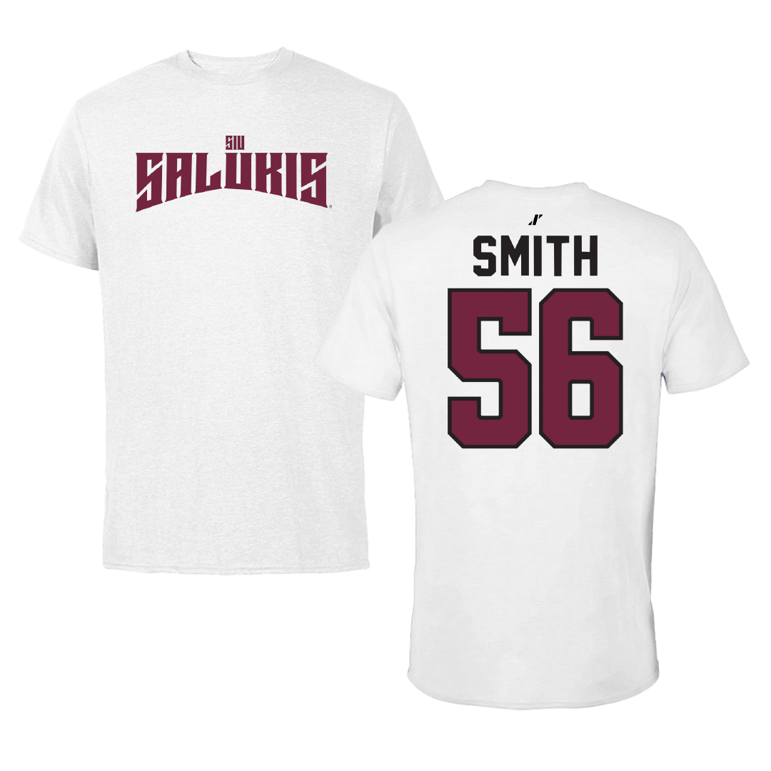 Southern Illinois University at Carbondale Football White Classic Performance Tee - #56 Carmelo Smith