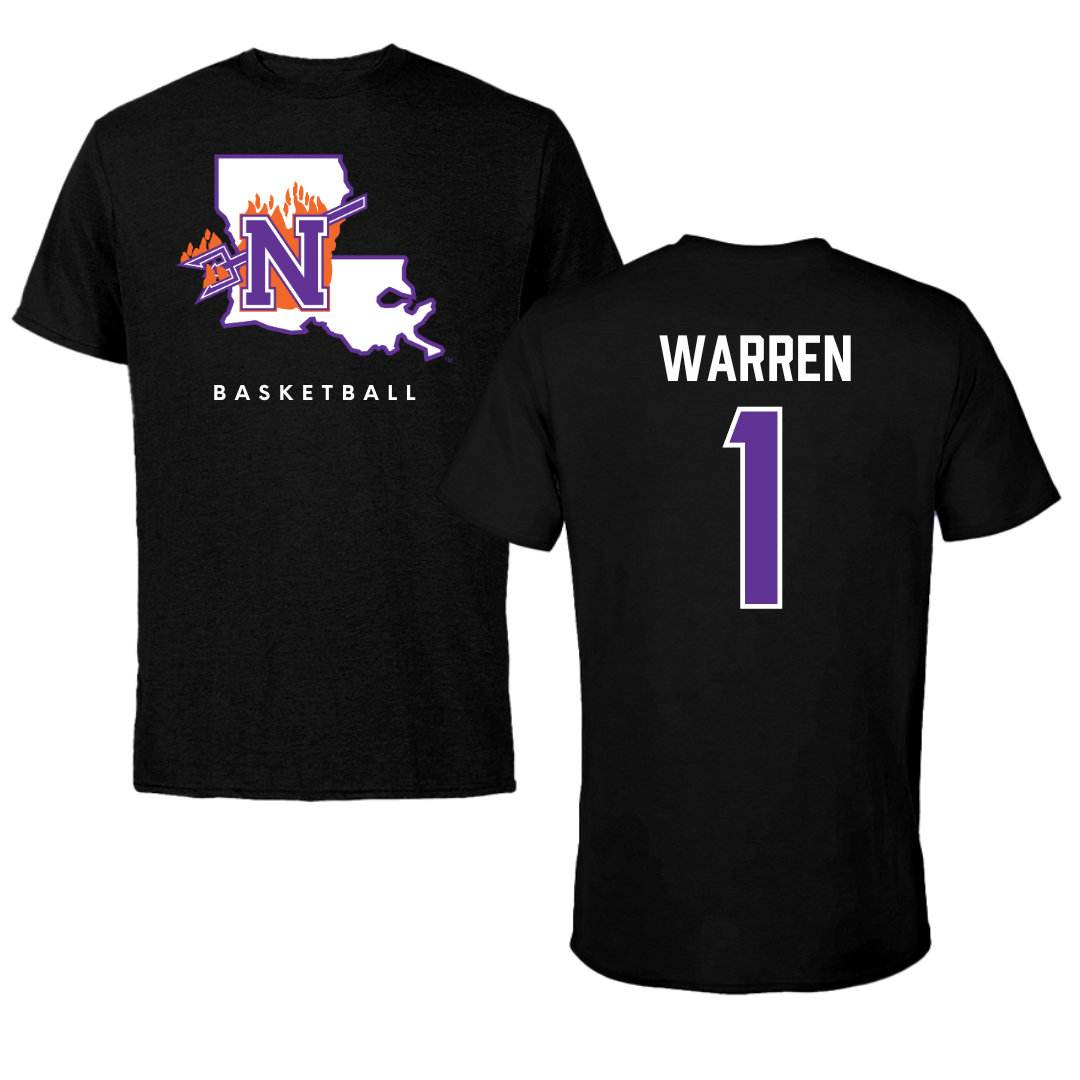 Northwestern State University Basketball Black Block Tee - #1 JT Warren