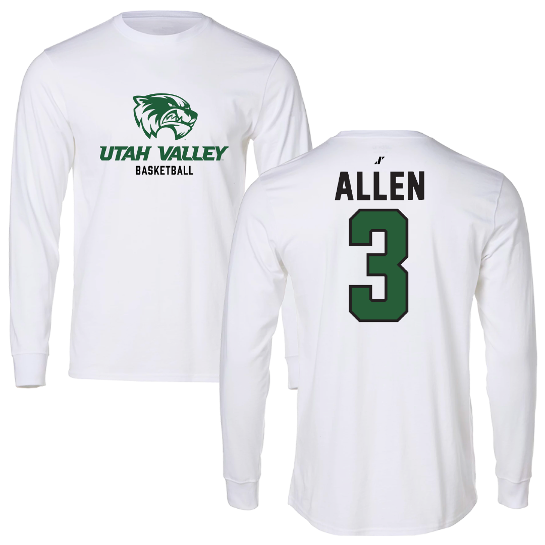 Utah Valley University Basketball White Classic Performance Long Sleeve - #3 Drake Allen