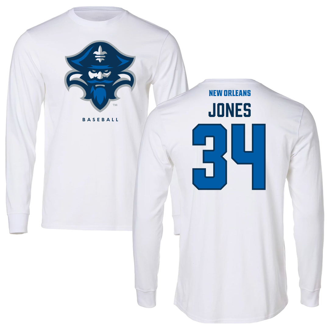 University of New Orleans Baseball White Long Sleeve - #34 Skylar Jones
