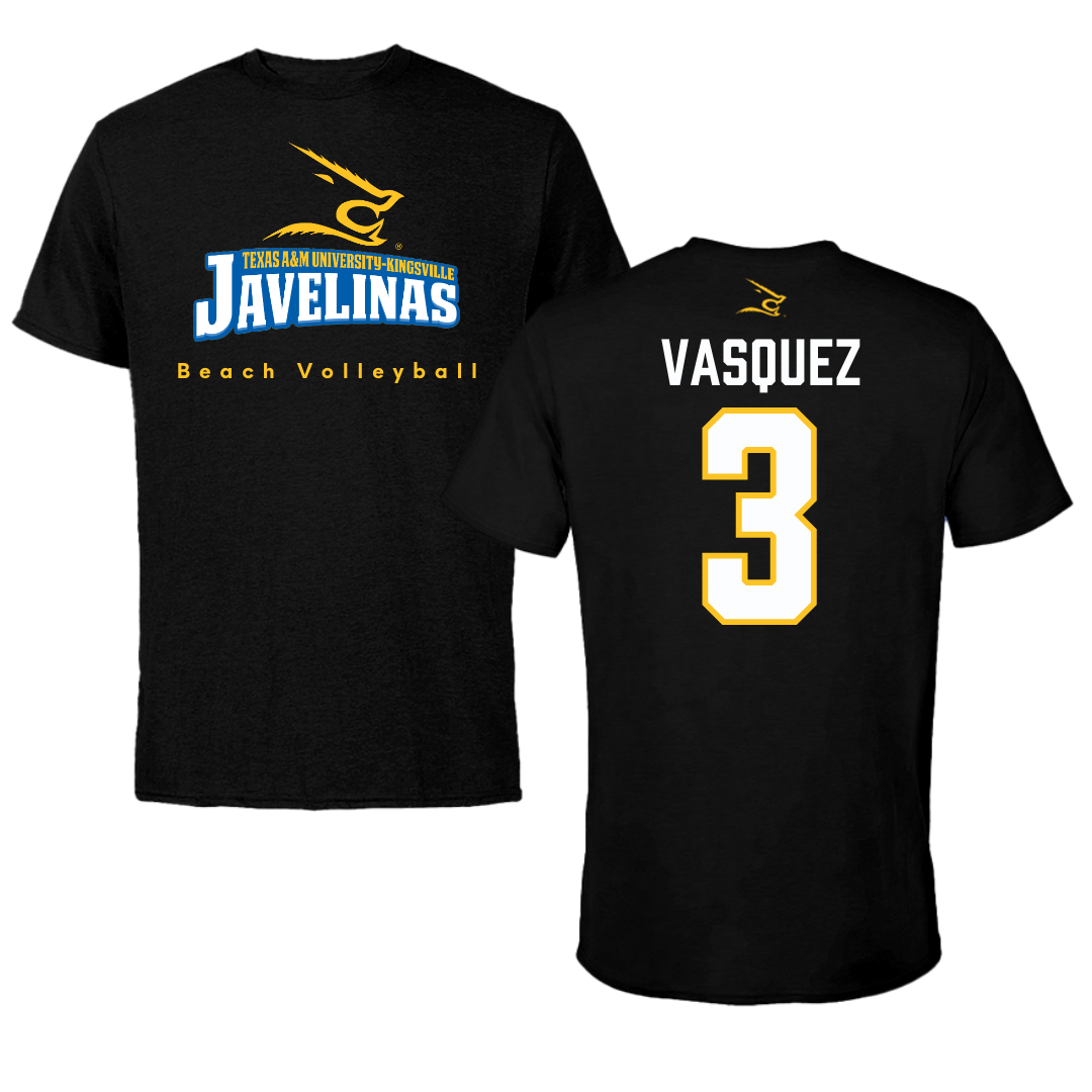 Texas A&M University-Kingsville Beach Volleyball Black Tee - #3 Kalani Vasquez