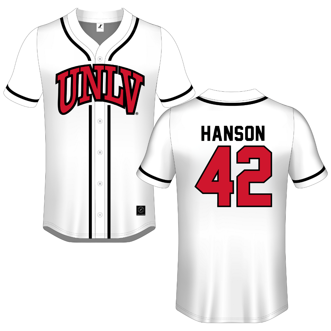 University of Nevada-Las Vegas White Button-Down Jersey - #42 Jordan Hanson