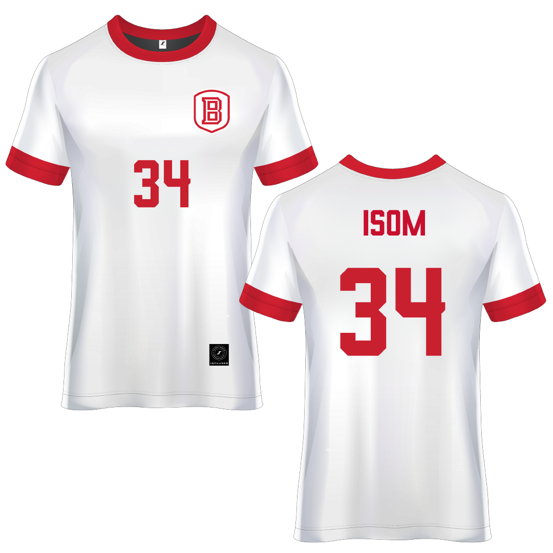 Bradley University White Soccer Jersey - #34 Nathaniel Isom