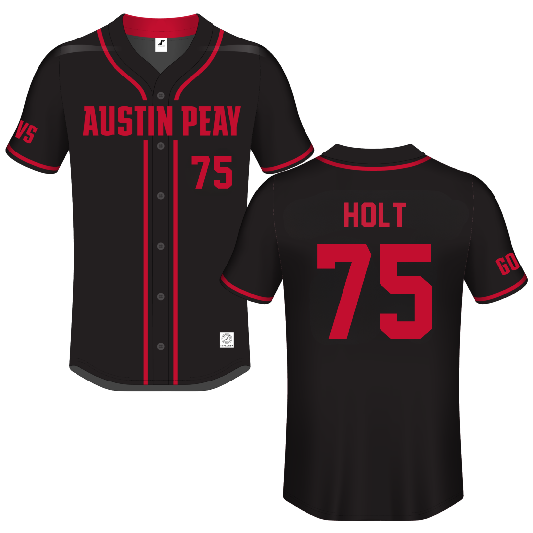 Austin Peay State University Black Button-Down Jersey - #75 Campbell Holt