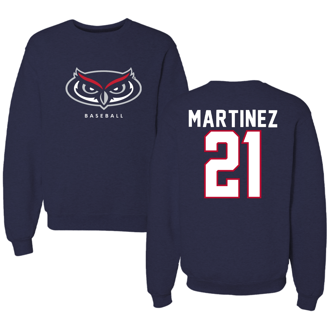 Florida Atlantic University Baseball Navy Mascot Crewneck - #21 John Martinez