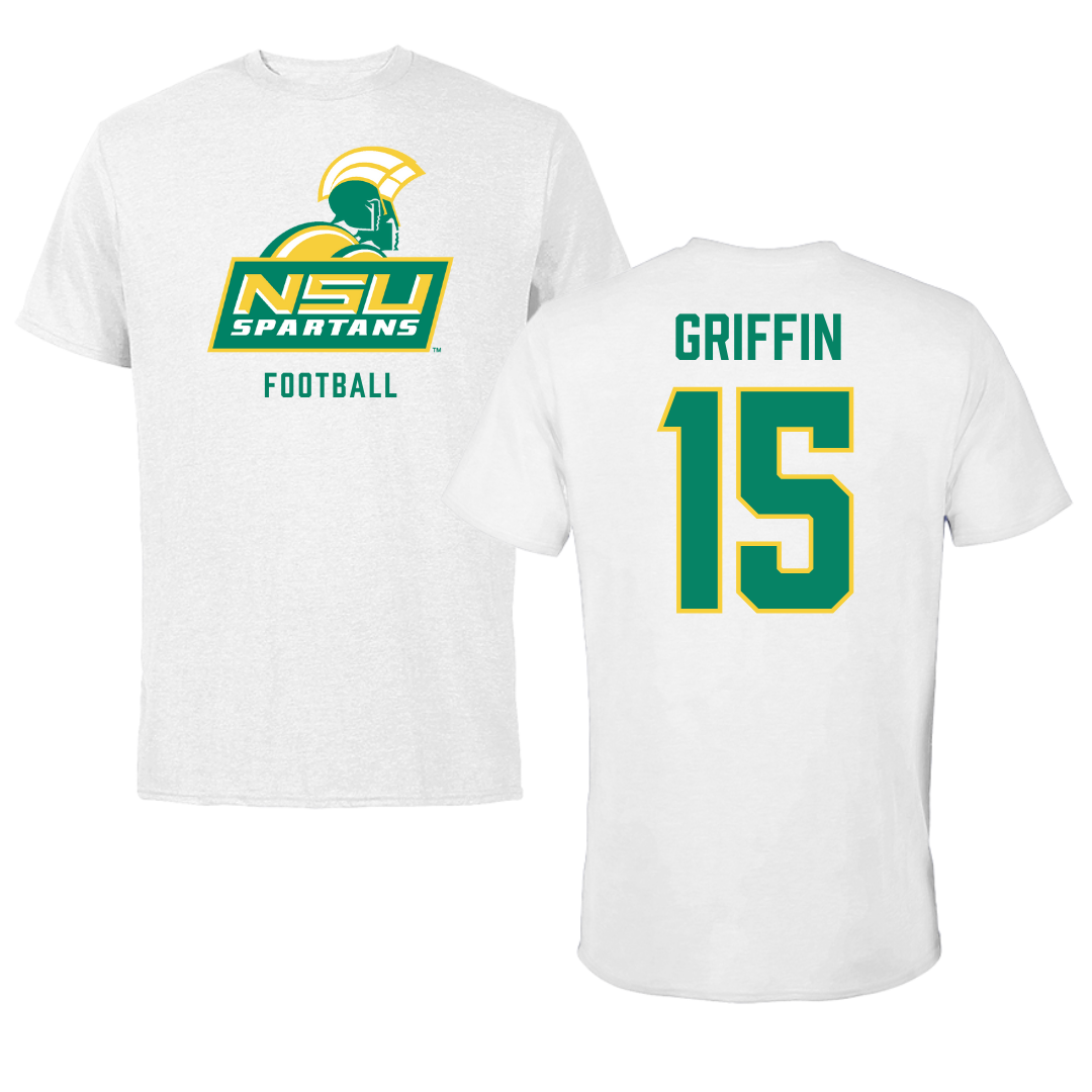 Norfolk State University Football White Performance Tee - #15 Jordan Griffin