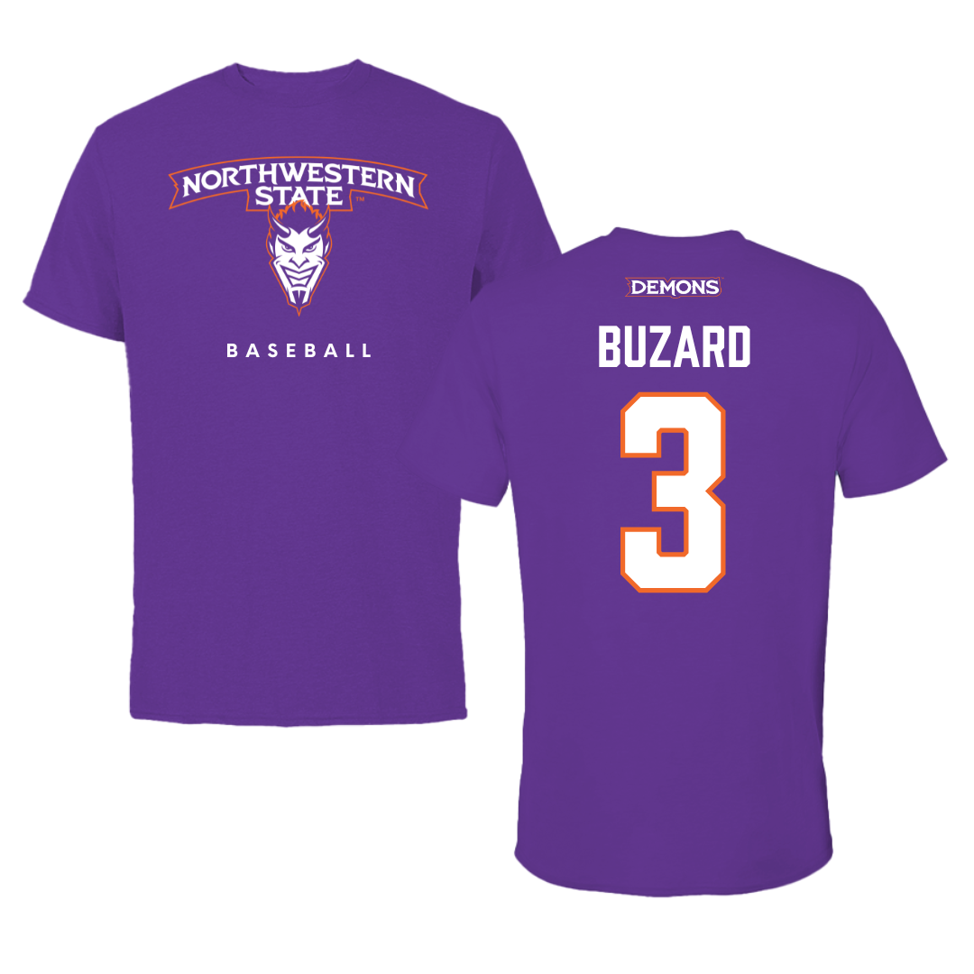 Northwestern State University Baseball Purple Mascot Performance Tee - #3 Lathen Buzard