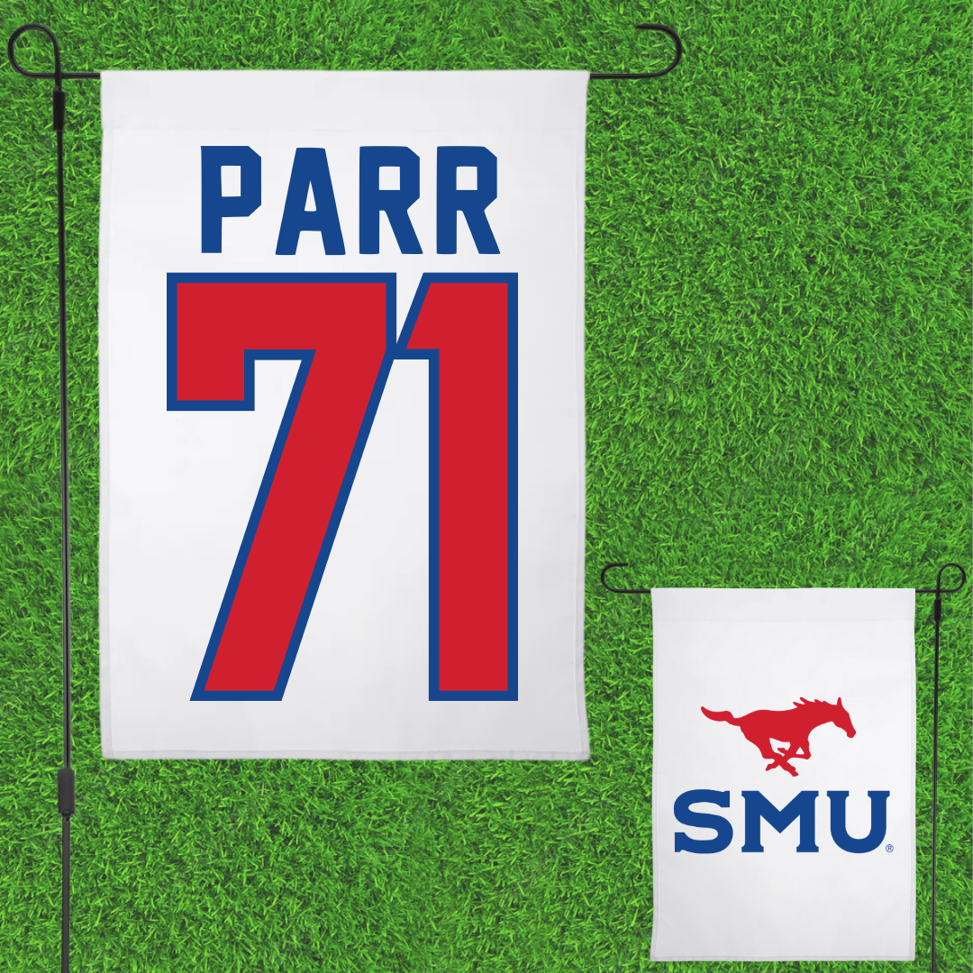 Southern Methodist University Football White Garden Flag - #71 Logan Parr