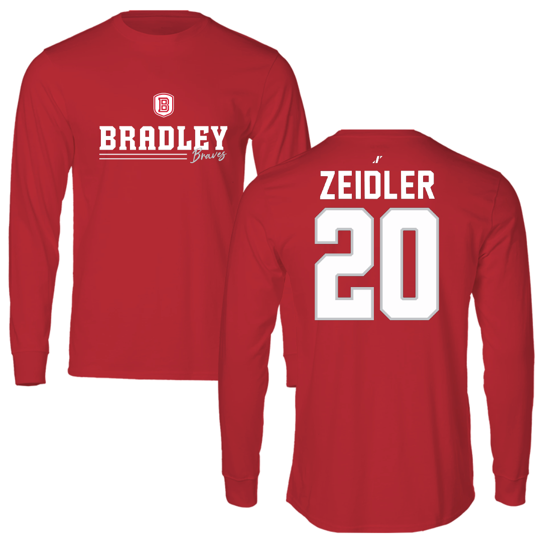 Bradley University Baseball Red General Performance Long Sleeve - #20 Theo Zeidler