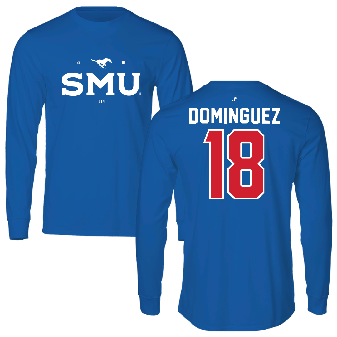 Southern Methodist University Soccer Blue General Performance Long Sleeve - #18 Martin Dominguez