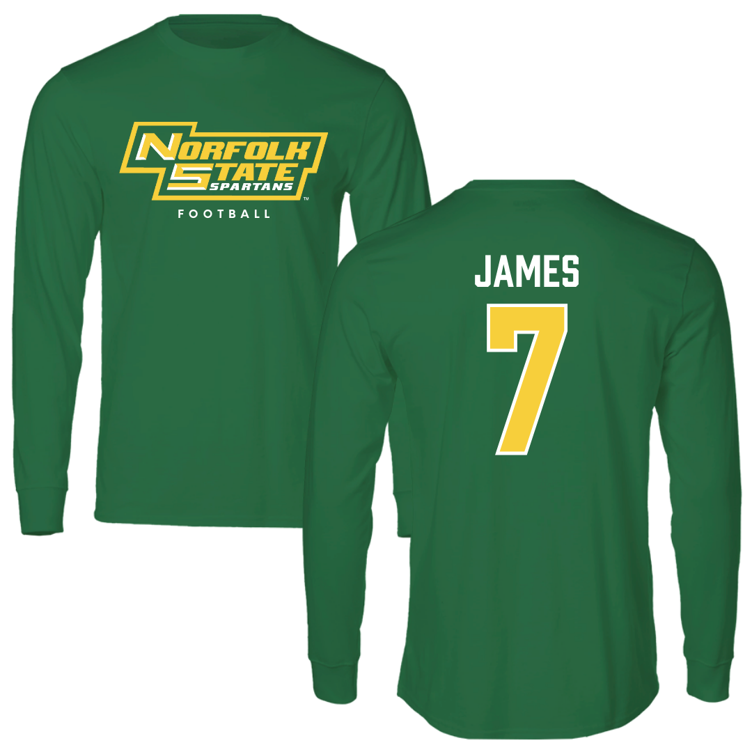 Norfolk State University Football Kelly Green Performance Long Sleeve - #7 Nolan James