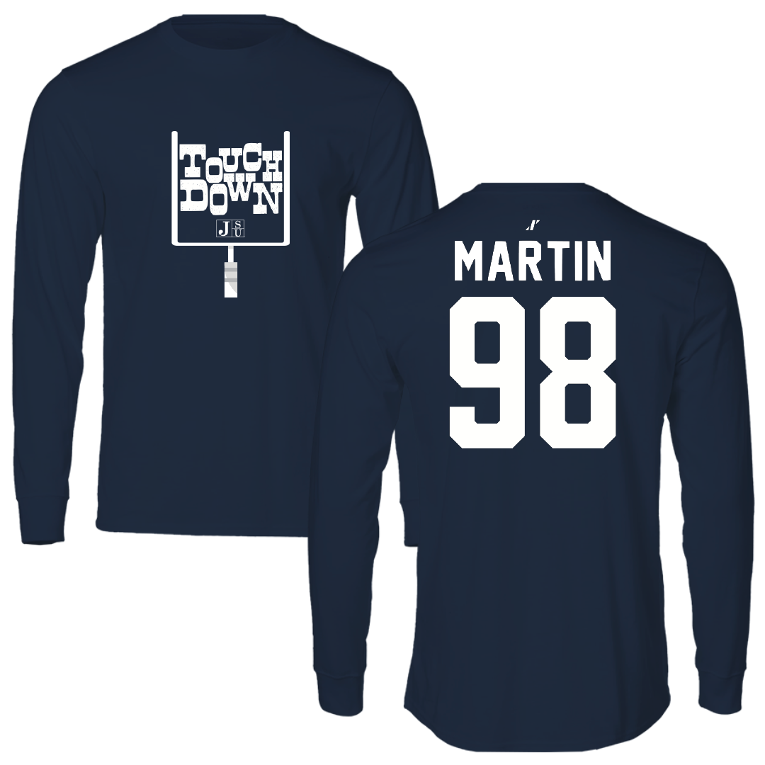 Jackson State University Football Navy Touchdown Long Sleeve - #98 Tyas Martin