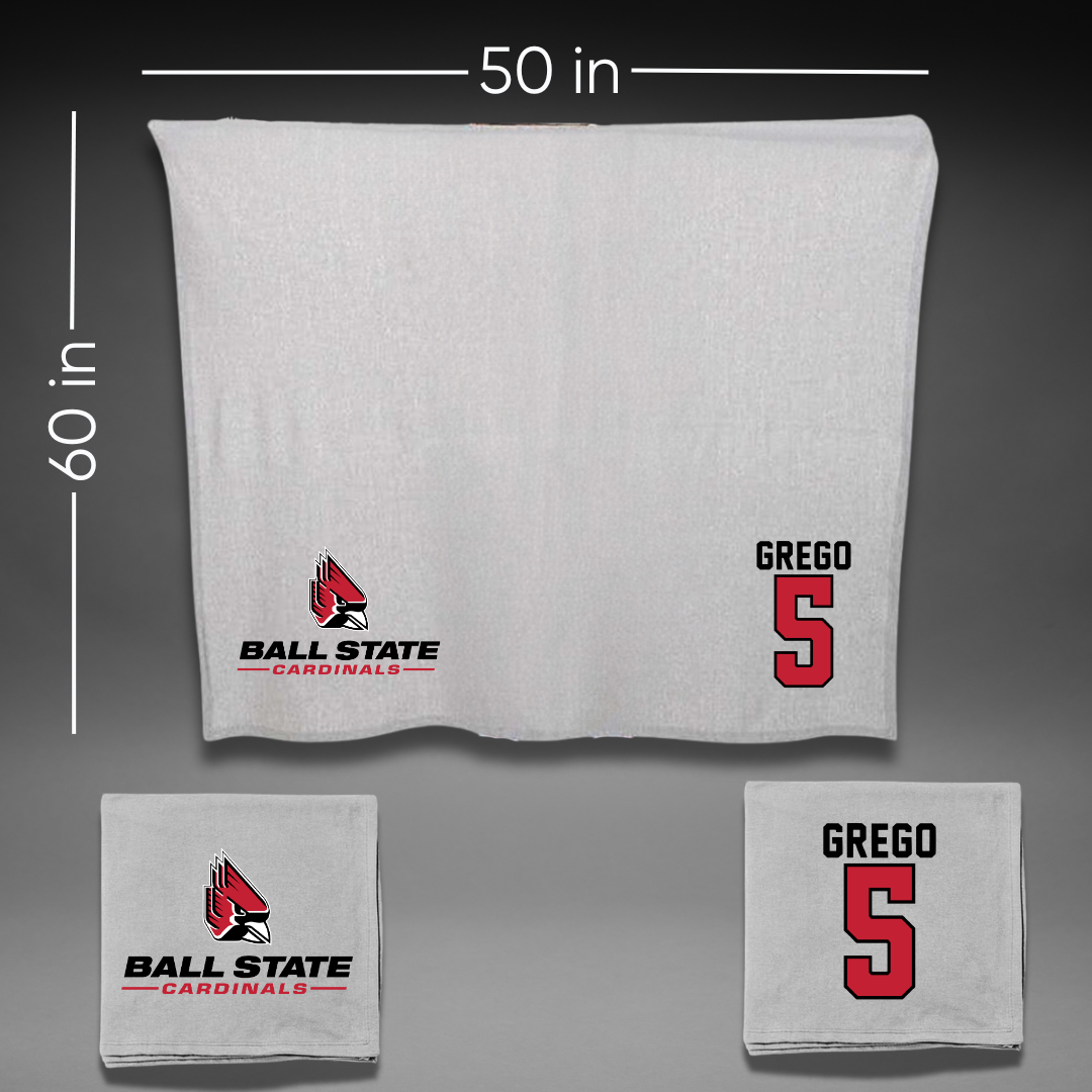 Ball State University Baseball Gray Blanket - #5 Dylan Grego