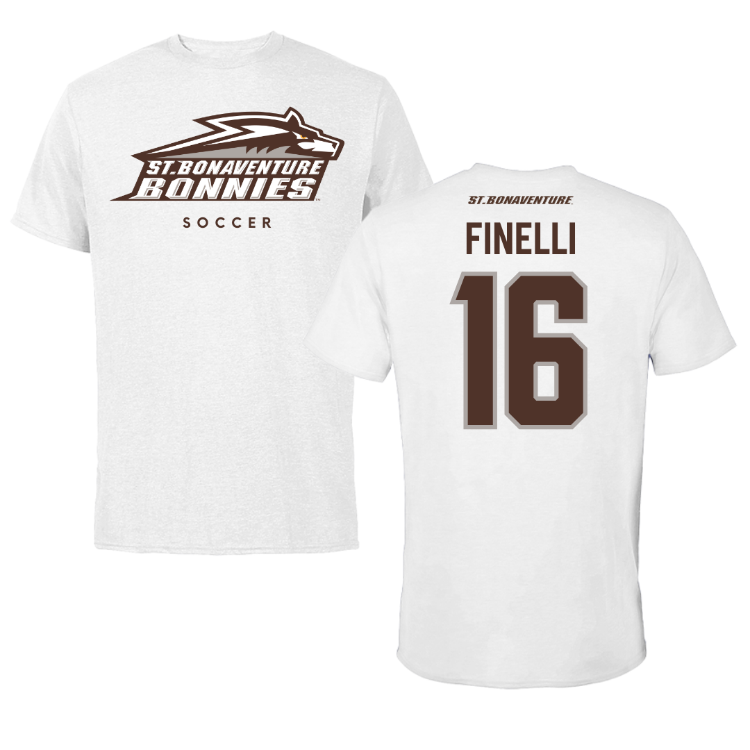 St. Bonaventure University Soccer White Tee - #16 Luc Finelli