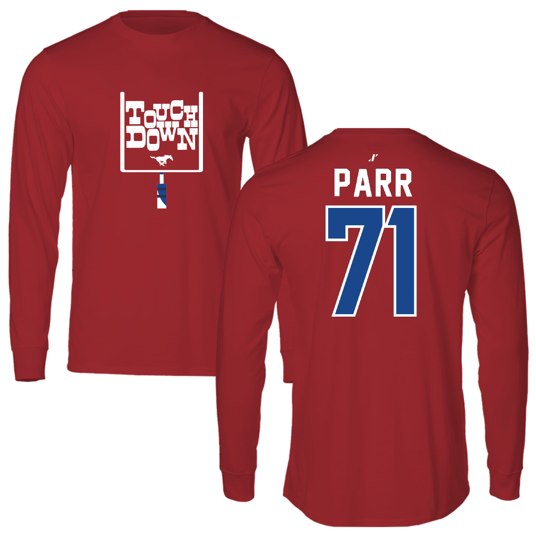Southern Methodist University Football Canvas Red Touchdown Long Sleeve - #71 Logan Parr