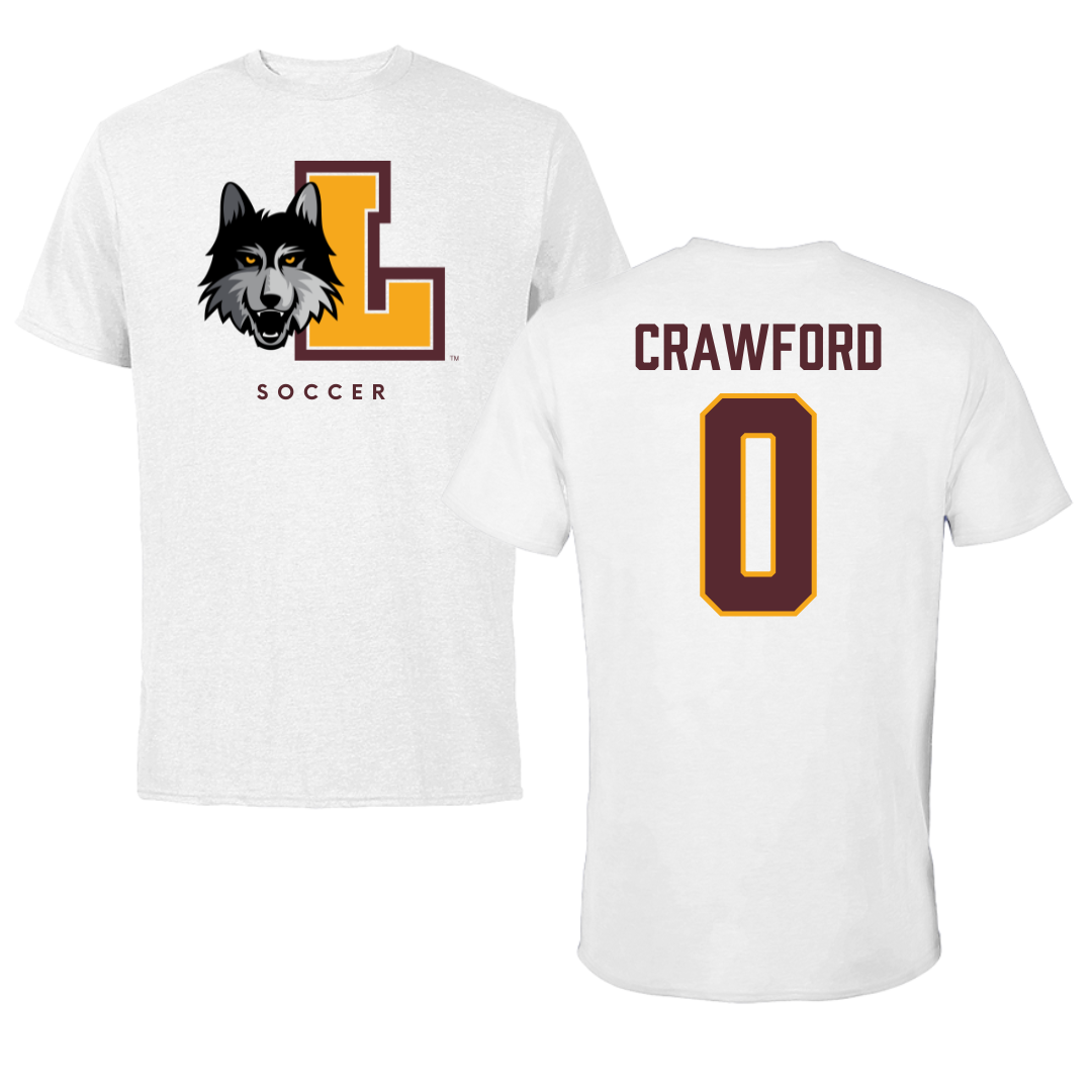 Loyola University-Chicago Soccer White Performance Tee - #0 Aidan Crawford