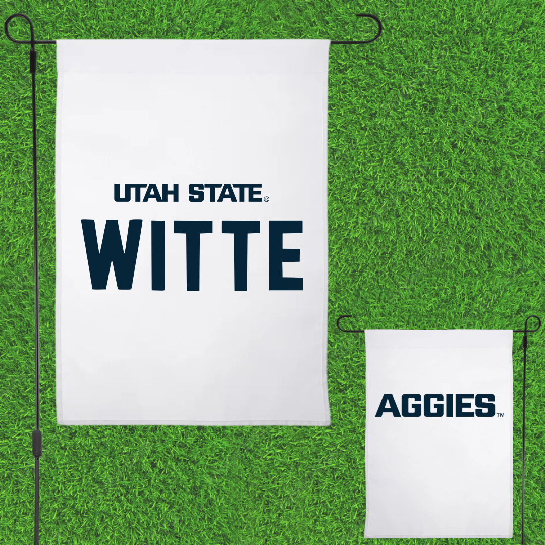 Utah State University Gymnastics White Garden Flag - Mya Witte