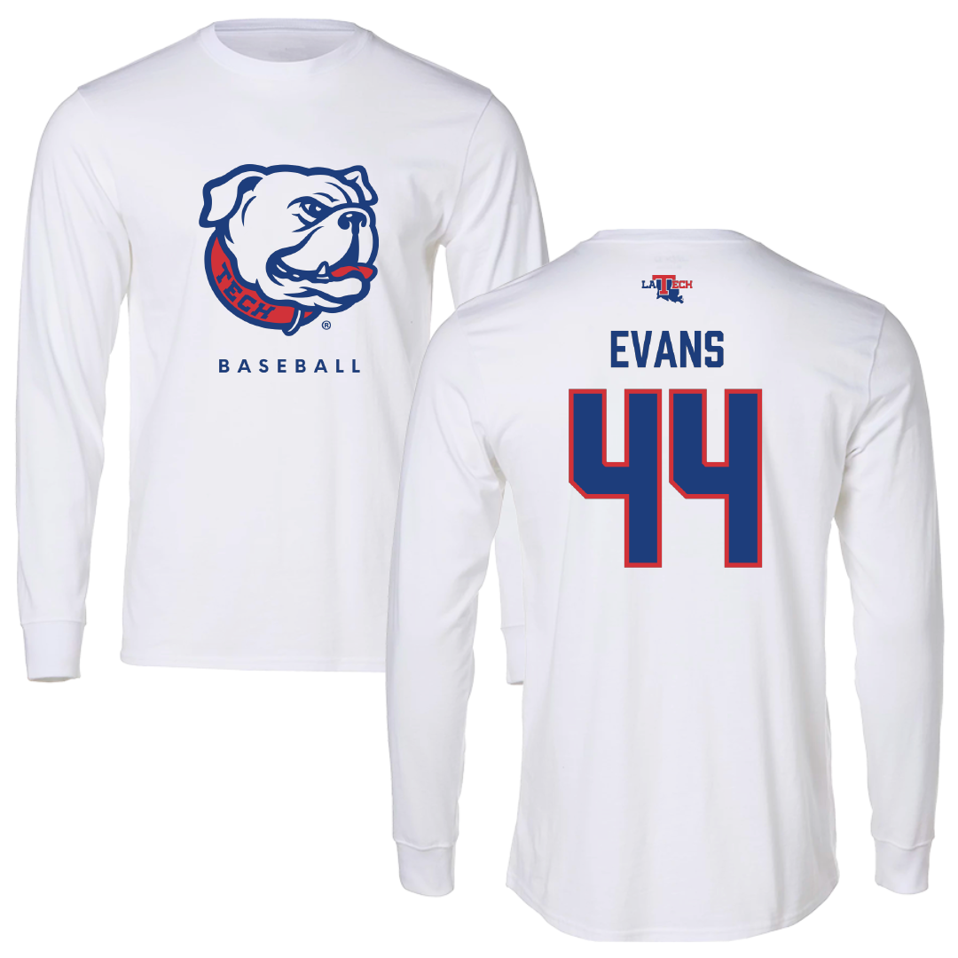 Louisiana Tech University Baseball White Performance Long Sleeve - #44 John Evans