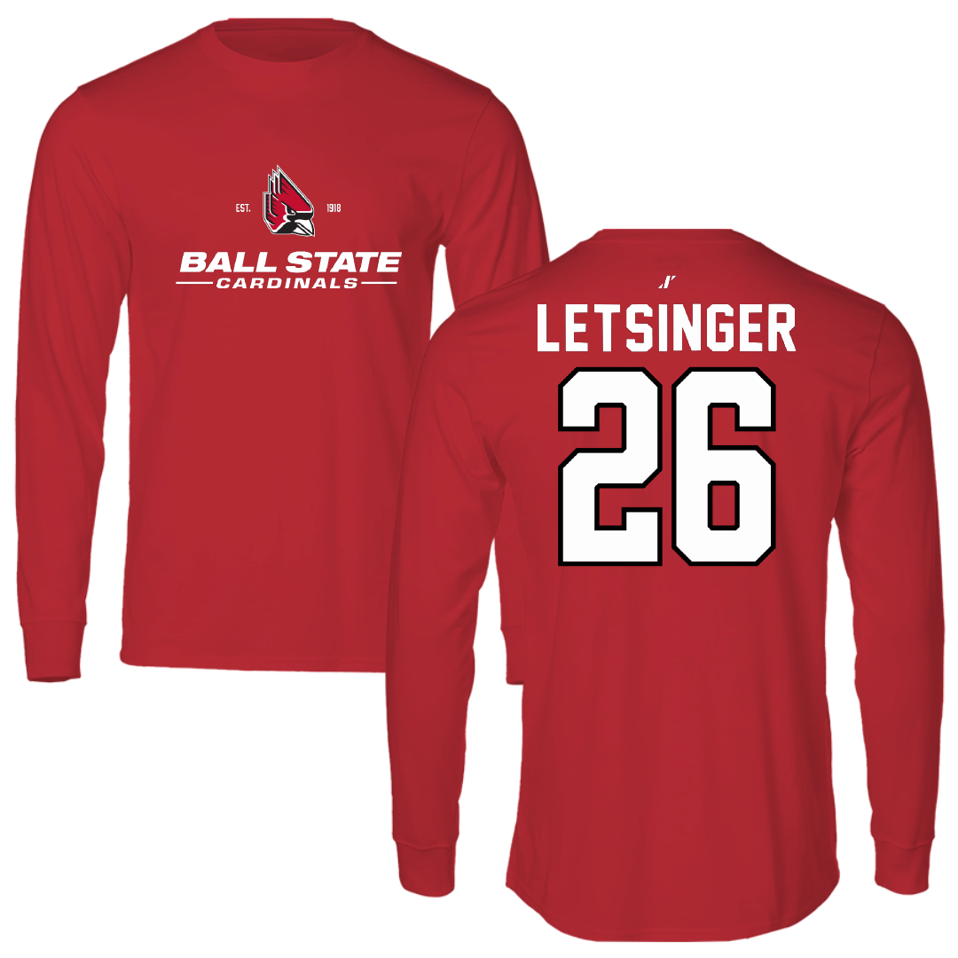 Ball State University Baseball Red General Performance Long Sleeve - #26 Lucas Letsinger