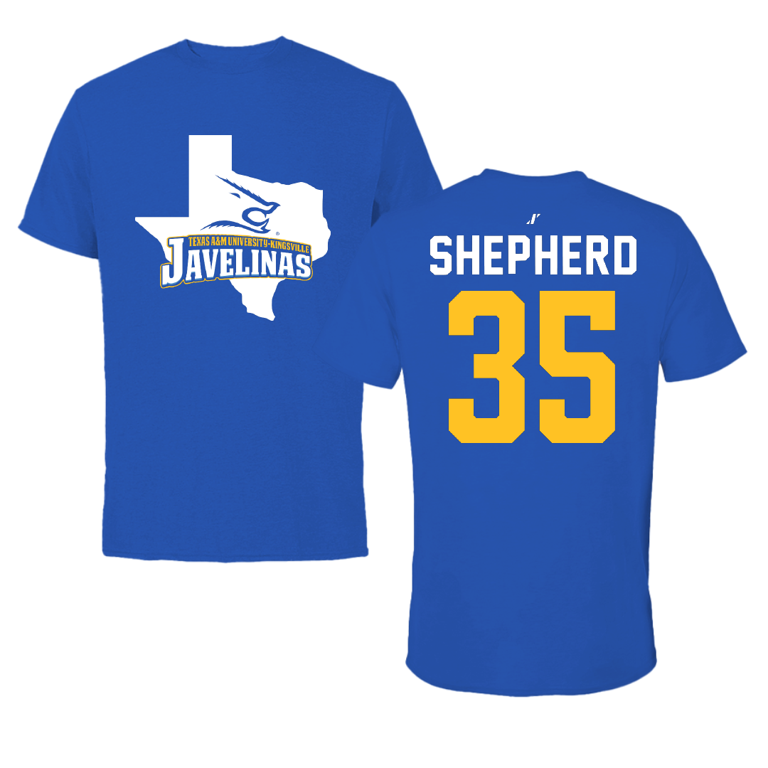 Texas A&M University-Kingsville Baseball Blue State Performance Tee - #35 Karson Shepherd
