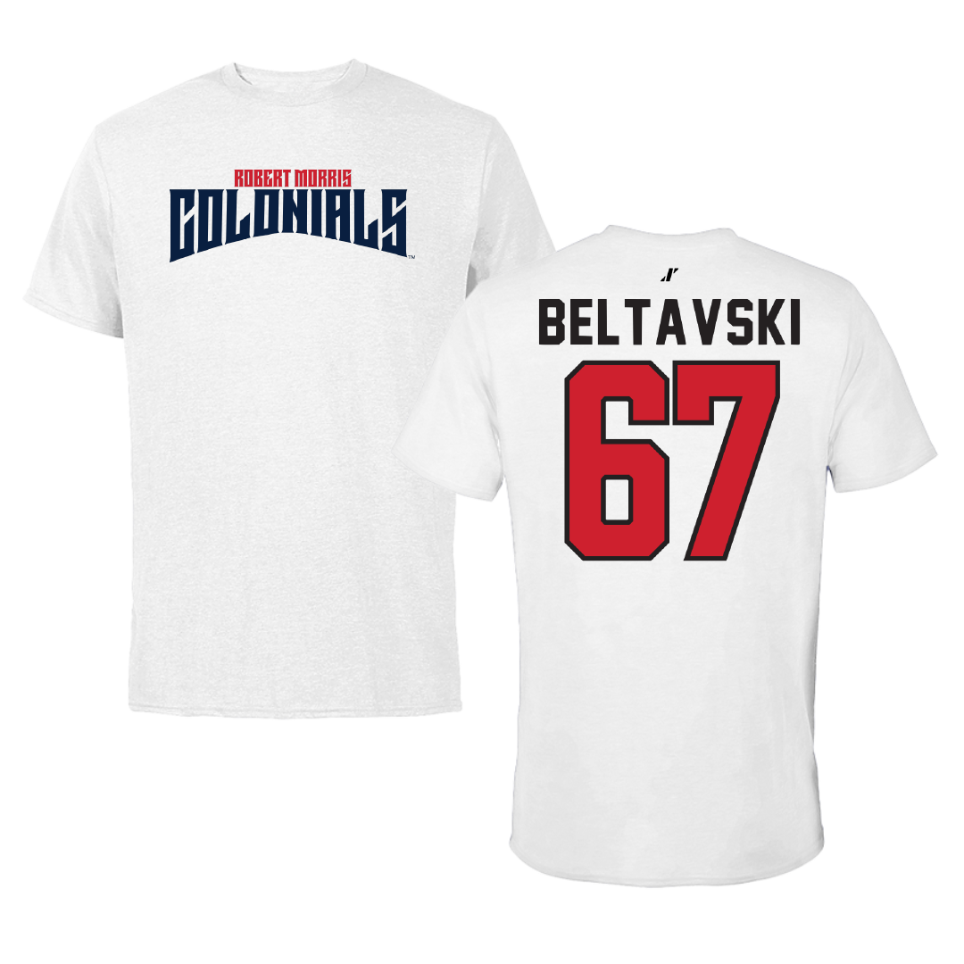 Robert Morris University Football White Classic Tee - #67 Luke Beltavski