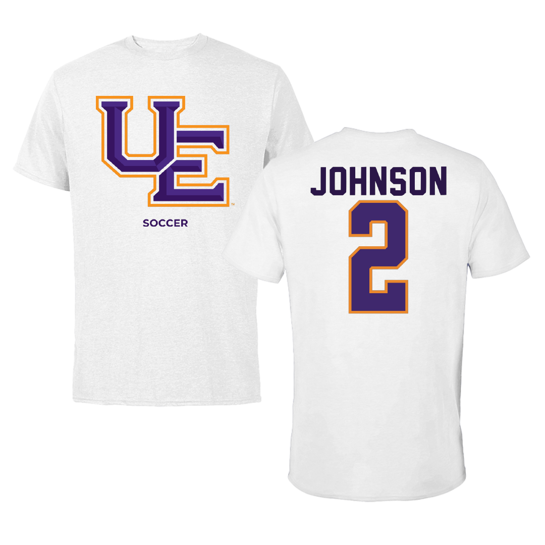 University of Evansville Soccer White Performance Tee - #2 Taylor Johnson