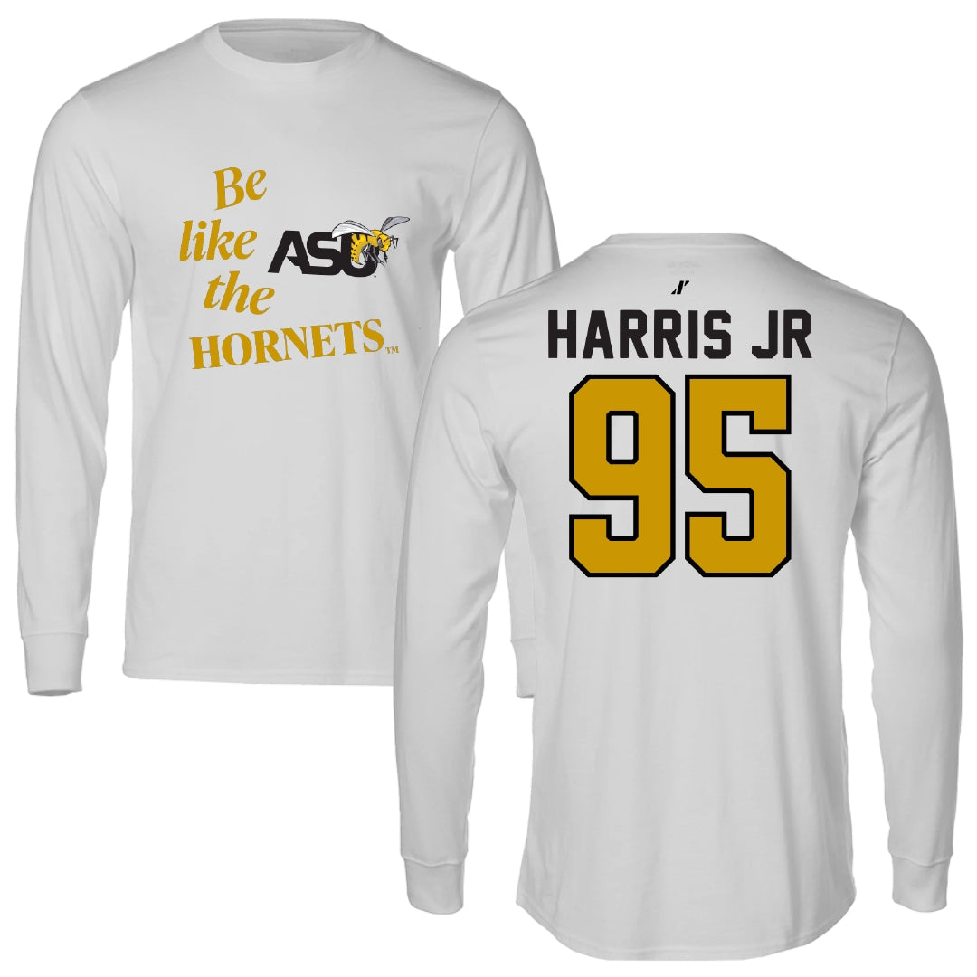 Alabama State University Football Light Gray Be Like Us Performance Long Sleeve - #95 Cornell Harris Jr