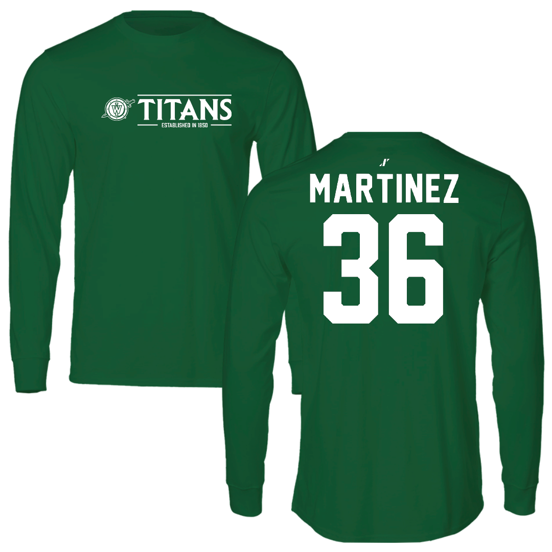 Illinois Wesleyan University Football Green General Performance Long Sleeve - #36 Yahir Martinez